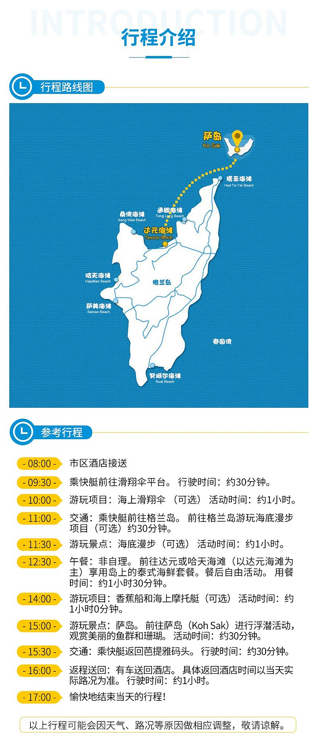 芭提雅格兰岛 萨岛一日游(中文导游)快艇阁兰岛 拖曳伞 成人