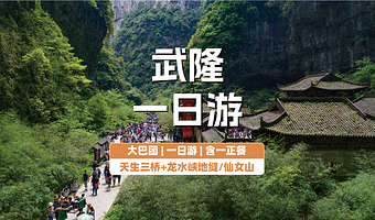 重庆武隆天生三桥+龙水峡地缝+仙女山国家森林公园一日游【舒适大巴团/五区定点接】