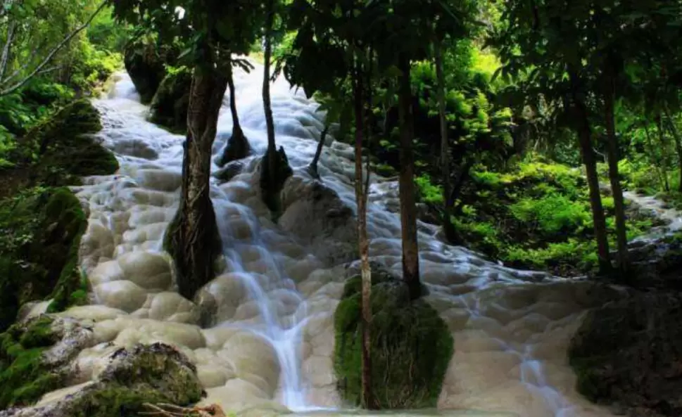 新晋网红打卡地--泰国清迈粘粘瀑布是本地人都喜欢去的玩水地，下面矮一点的地方小朋友也能轻松攀爬，也非常适合亲子游玩！ 粘粘瀑布由磨砂形态的石灰岩组成，流水冲刷过的地方是一个个小气孔，因此特别有附着力所以在水中可以轻松攀爬，瀑布分成4级区域，第一级适合小孩子玩，越往上越越陡，