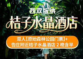 【酒店套餐】3天2晚版纳告庄附近桔子水晶酒店+双人原始森林公园门票+酒店早餐