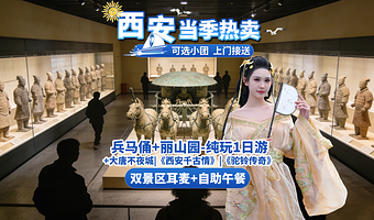 西安秦始皇帝陵博物院(兵马俑)+秦始皇帝陵博物院-丽山园一日游【西安发-自助午餐|优秀导游|纯玩|双景区耳麦】